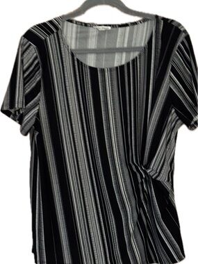 Lily Star Black & White Striped Blouse - front XL Short Sleeve